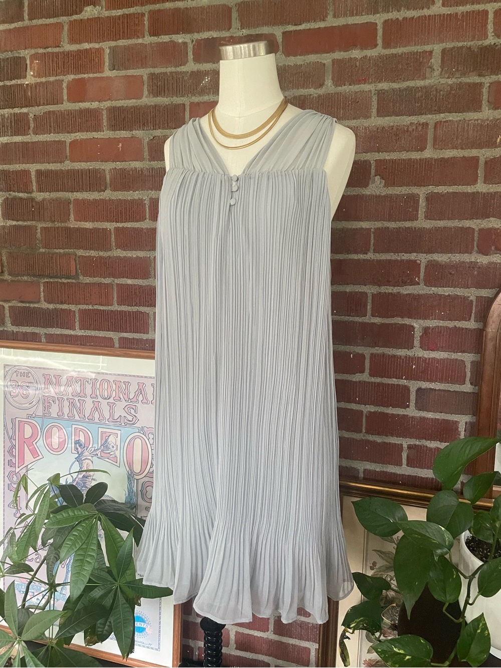 Anthropologie HD in Paris Light Grey Blue Pleated Dress